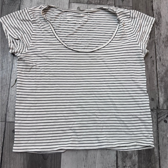 Frame Le High Rise Striped Scoop Neck Women's Top Medium White Black - Picture 2 of 7